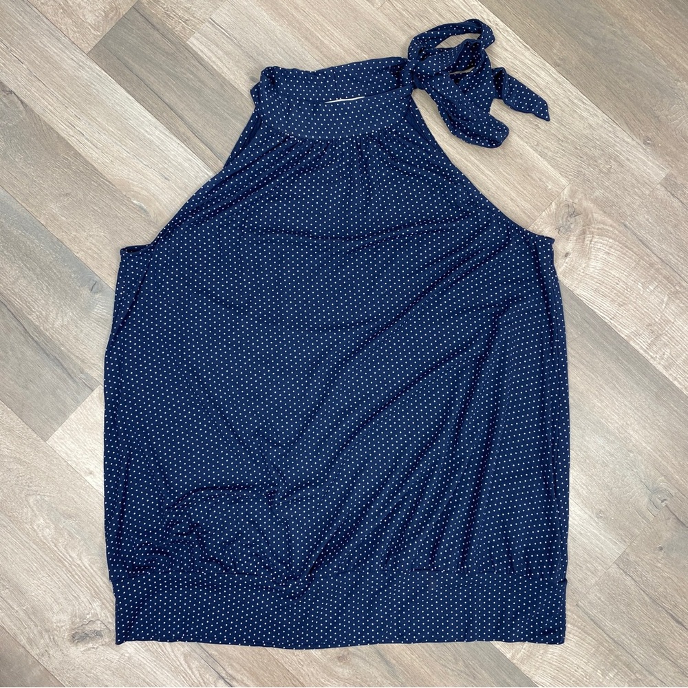 Uniform John Paul Richard Polka Dot Tie Neck Halter Top Shirt Blue White XL - Picture 8 of 11